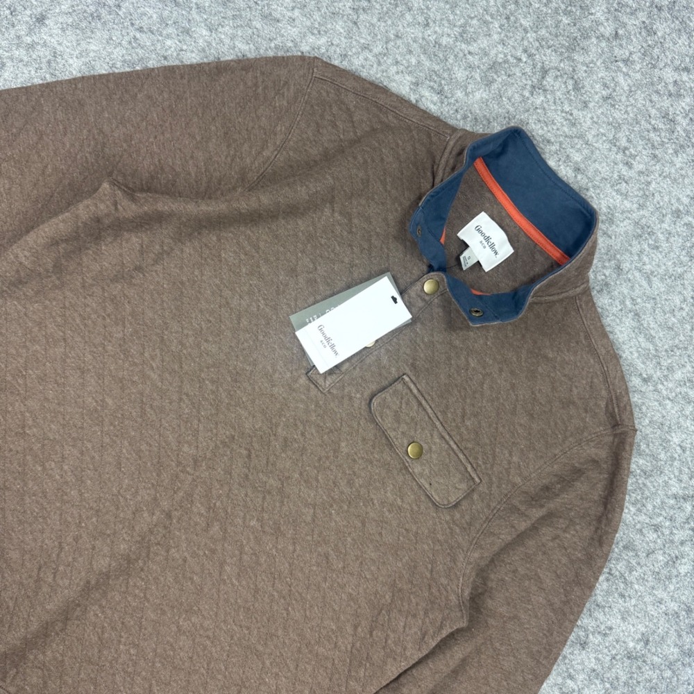 Goodfellow & Co Mens Brown Quilted Quarter Snap Pullover Sweatshirt S 54M7EY